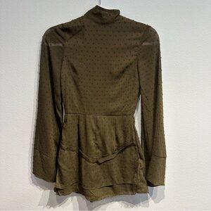 PrettyLittleThing‎ Khaki Turtle Neck Textured Mini Romper Size 0